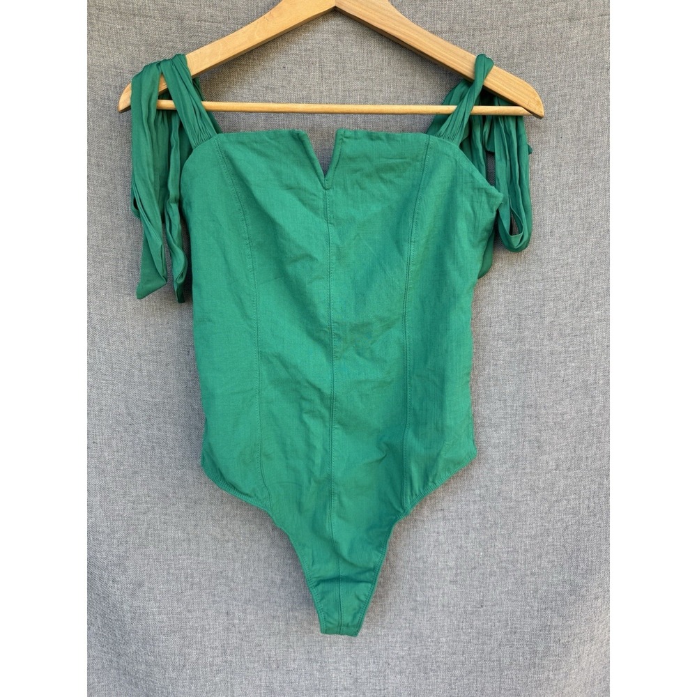 Free People Intimately Lg Tie Shoulder Bodysuit Green Sweetheart Coquette